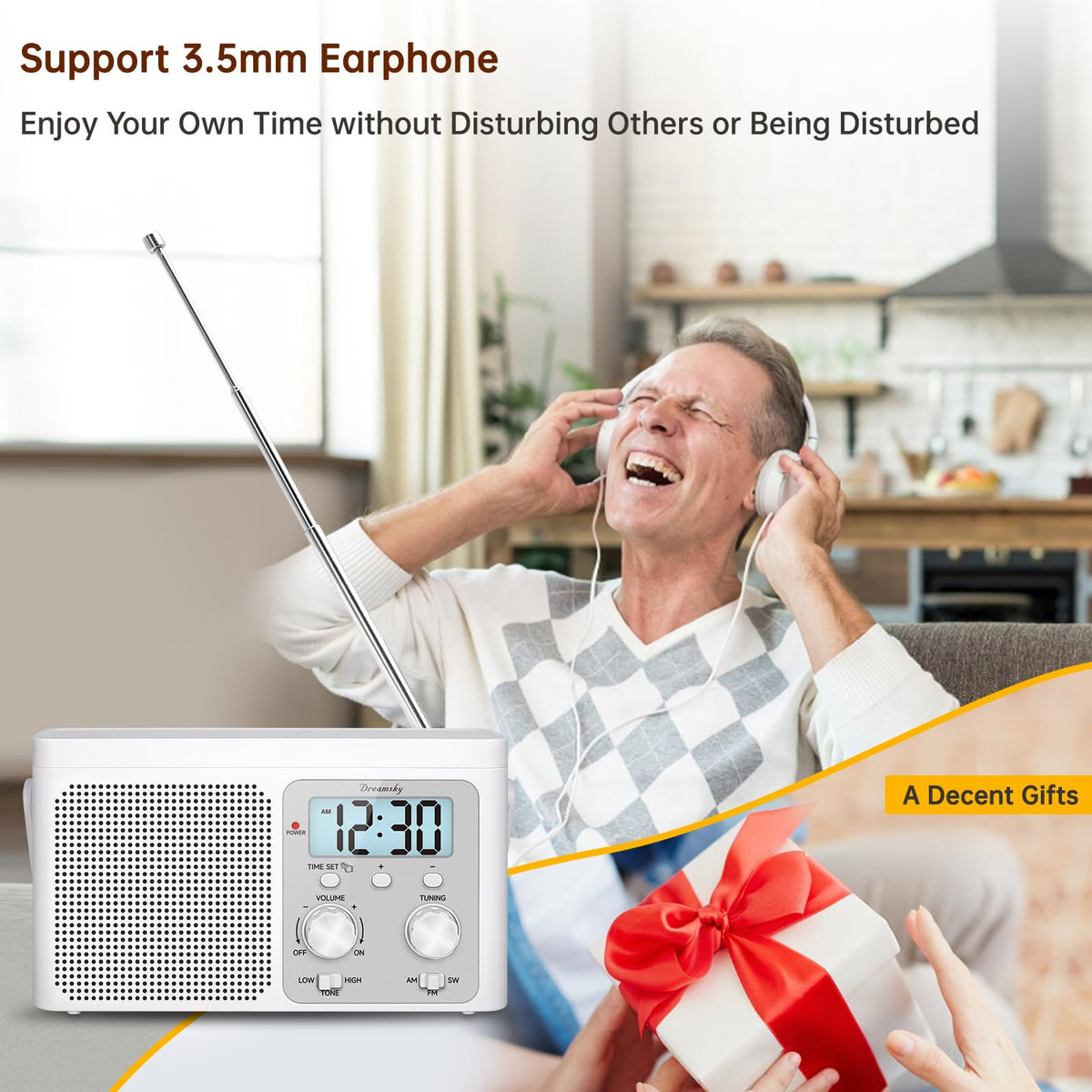 DreamSky headphone jack and knobs for private listening and simple use
