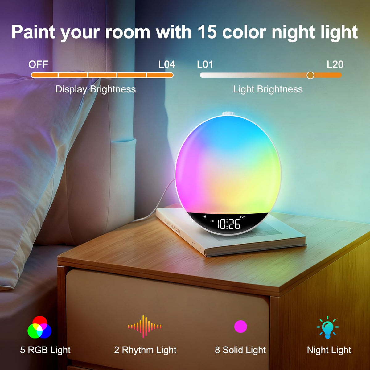 DreamSky wake-up light simulates sunrise for a refreshed start each day.