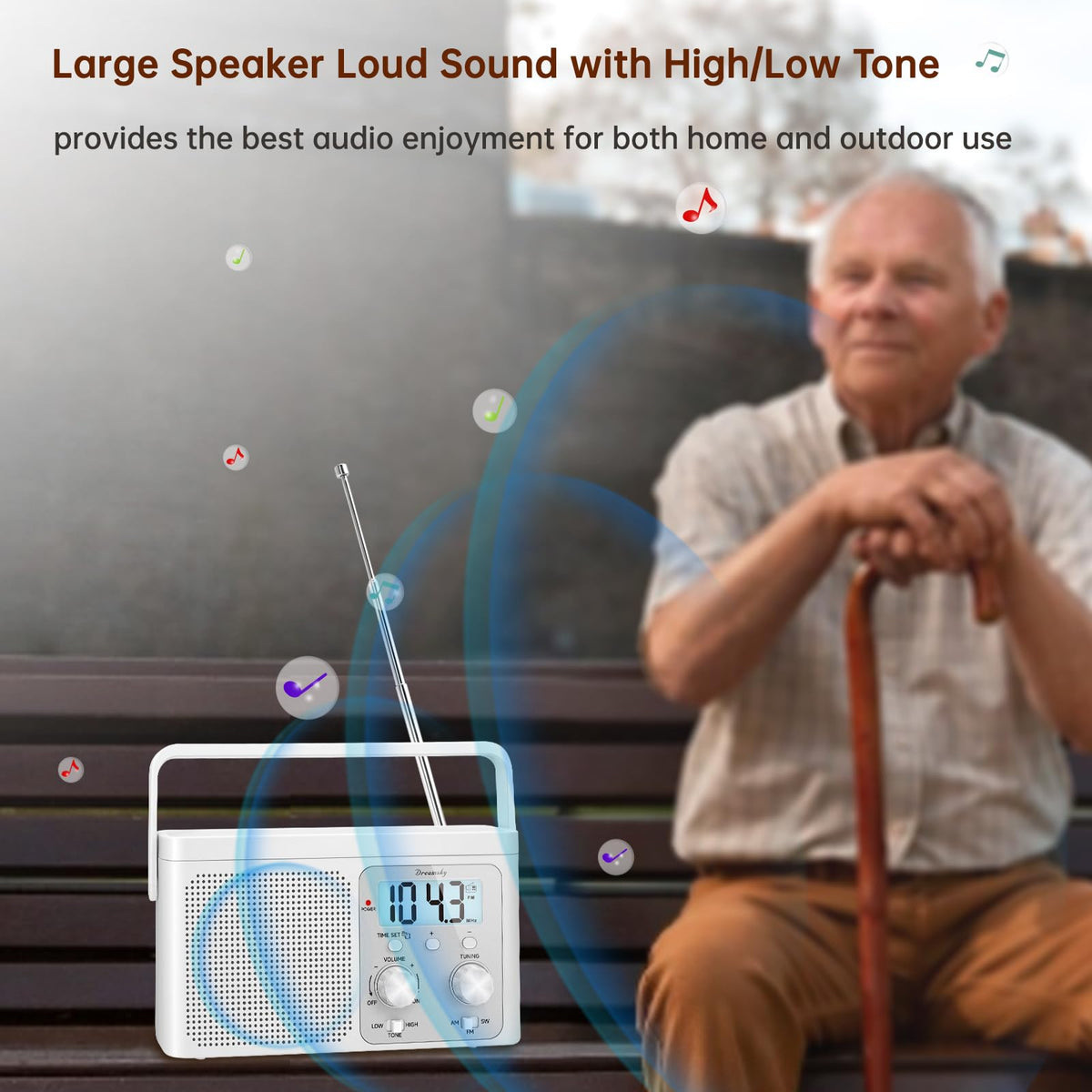 DreamSky long telescoping antenna extended for stronger AM FM reception