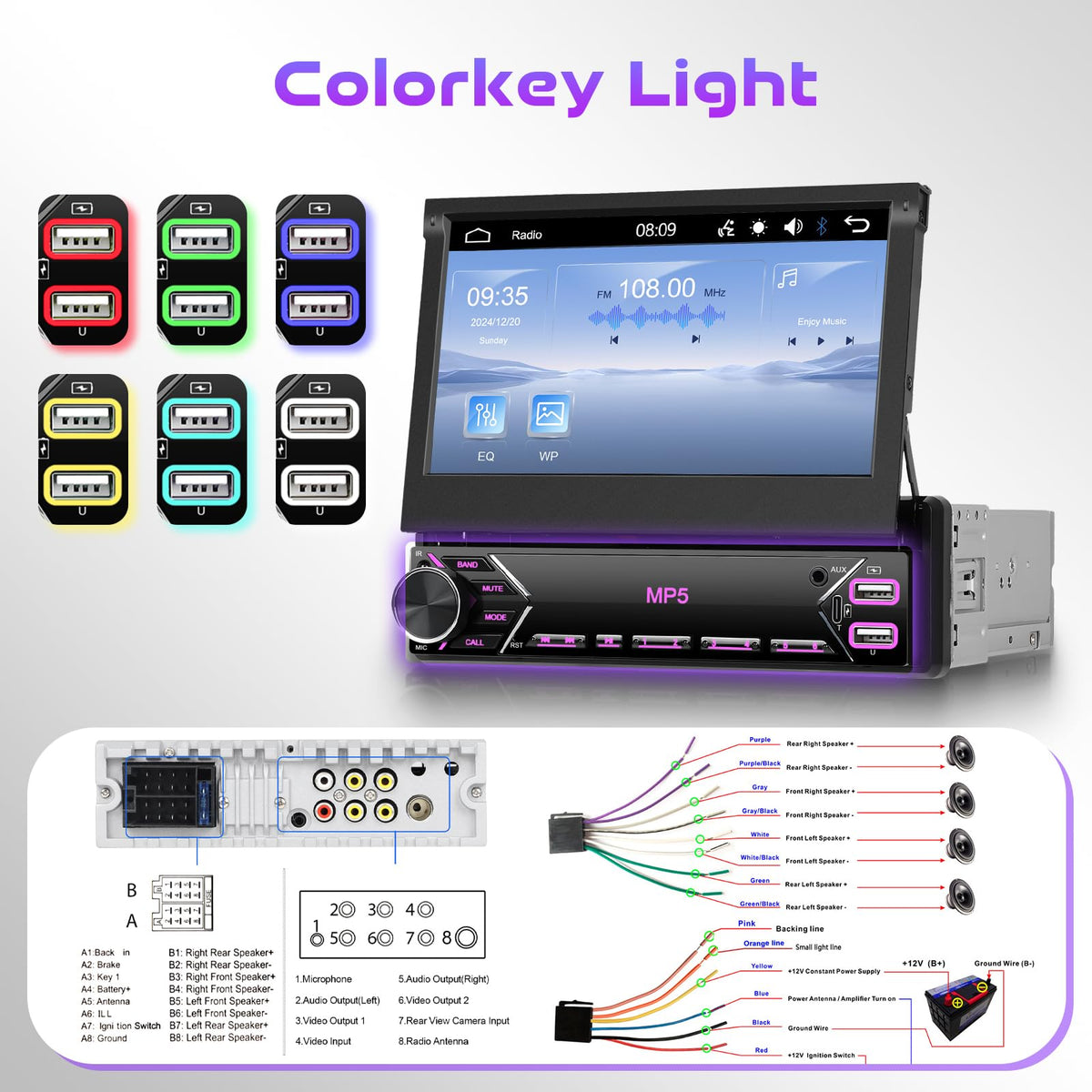 Driauto compact 1-DIN design fits dashboards with backlight customization.