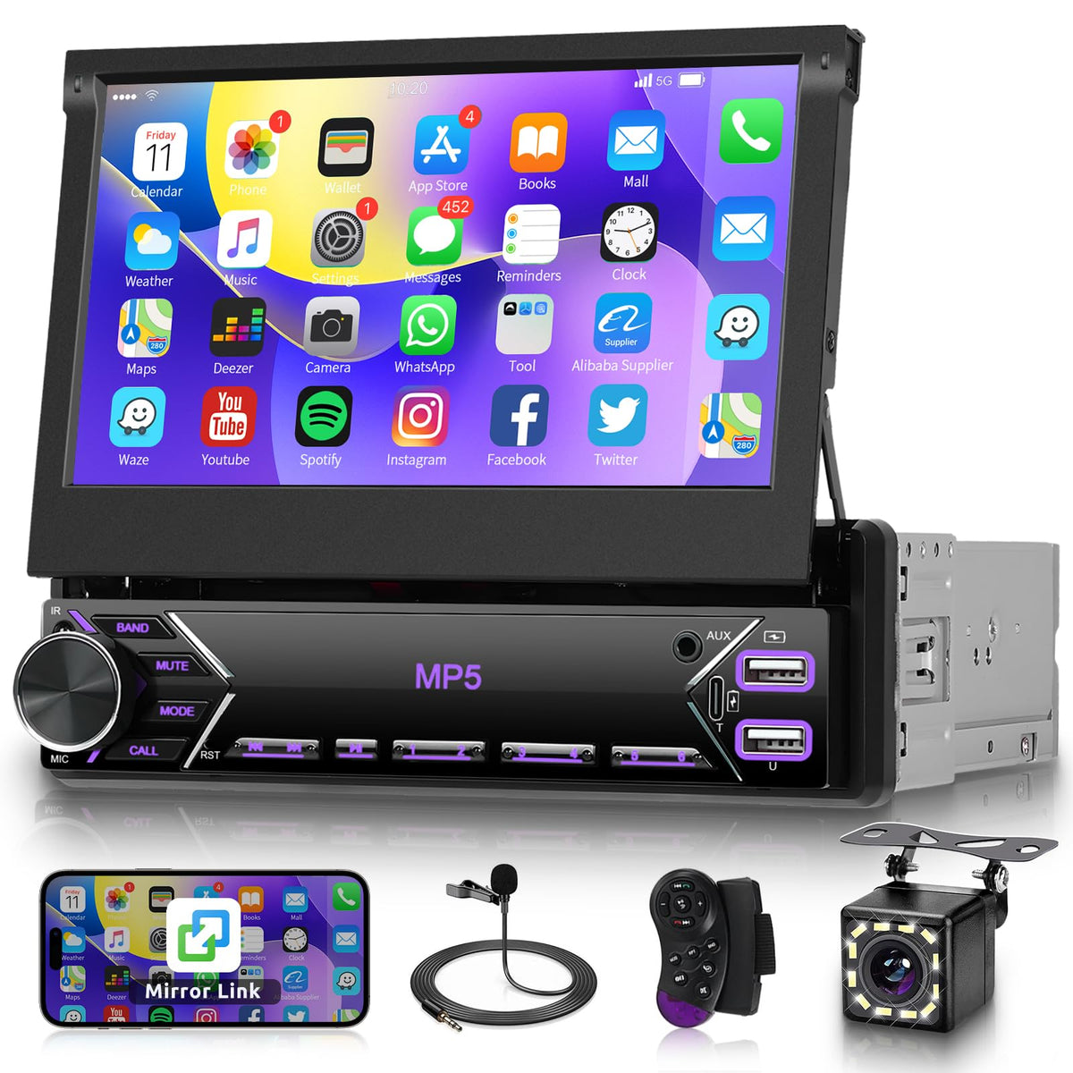 Driauto single-din flip-out screen with 7-inch touchscreen for easy control.