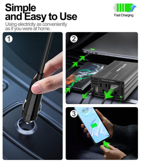 DrimMek AC outlet running a small fan to show practical in-vehicle appliance power