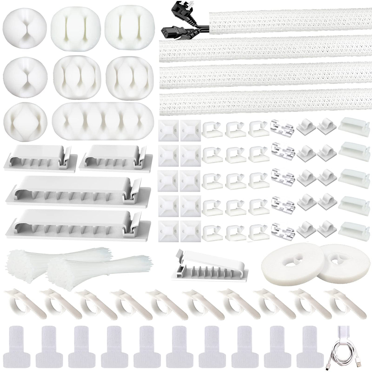 DRIVUU white cable sleeve split organizes four cables neatly and protects them.