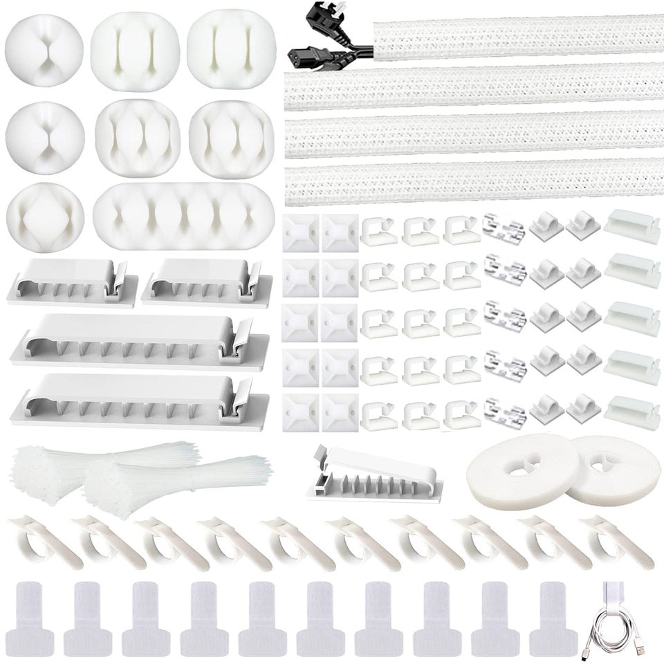 DRIVUU white cable sleeve split organizes four cables neatly and protects them.