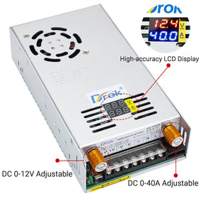 DROK 12V power supply cooling fan keeps temperature under control during high load