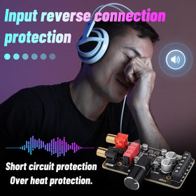 DROK amp board next to a coin showing compact size for tight DIY projects