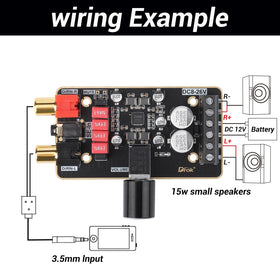 DROK gold-plated terminals detail illustrating secure power and speaker connections