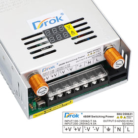 DROK potentiometer close-up and screen for easy voltage adjustments
