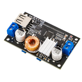DROK DC buck converter demonstrated as a battery charging solution in setups.