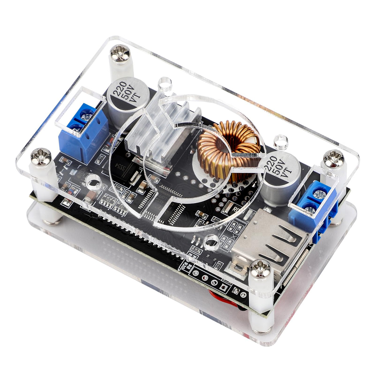 DROK DC buck converter protective case safeguarding the circuitry.