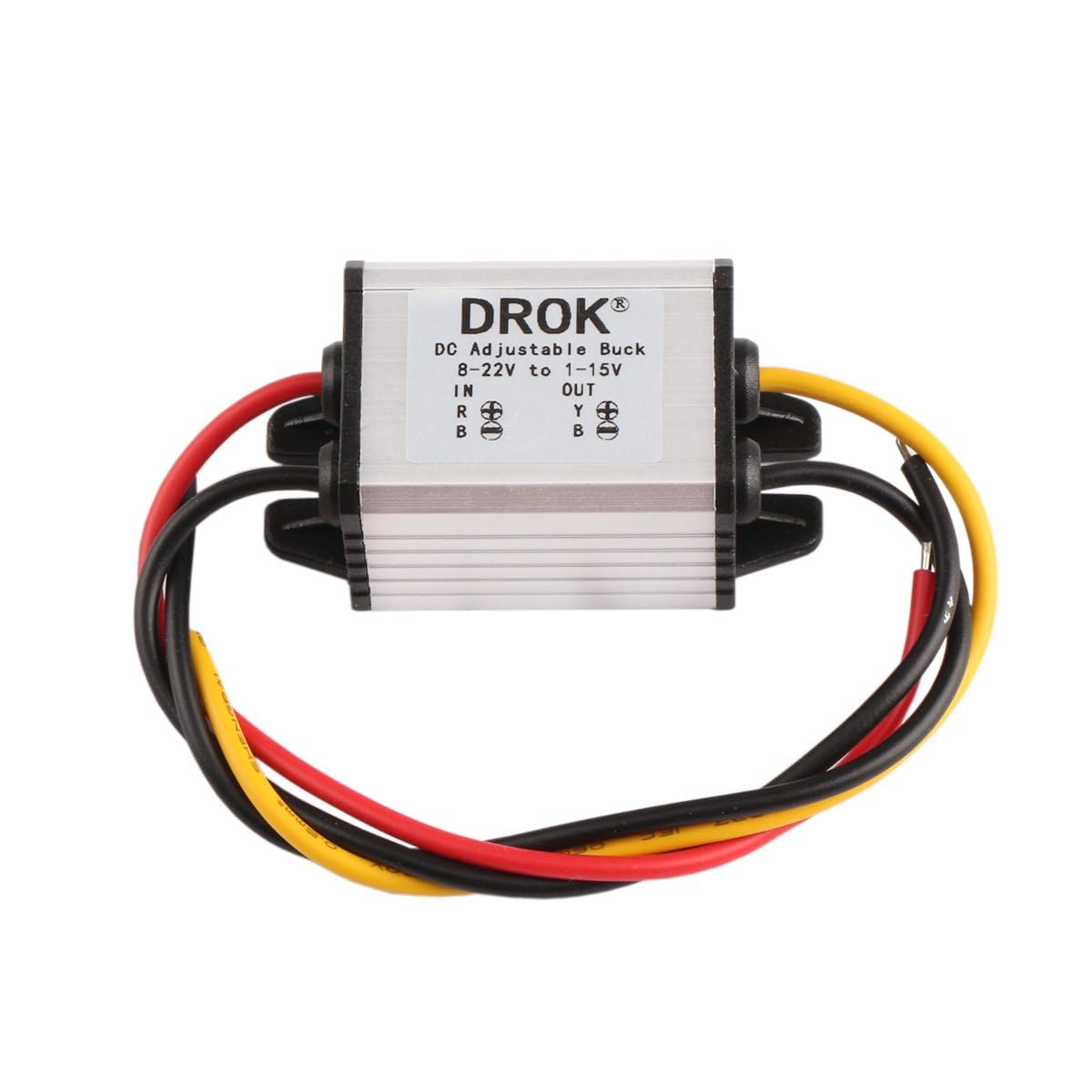 DROK front view of sealed regulator showing robust enclosure and clear labeling benefits reliability