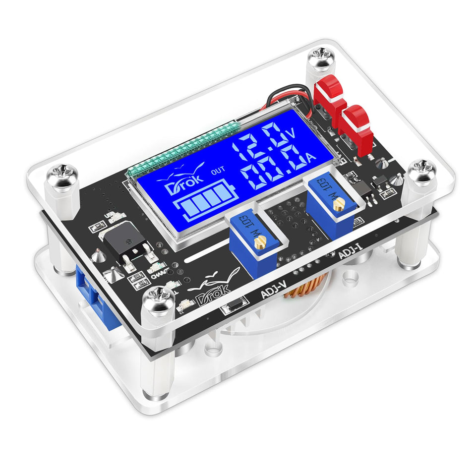 DROK front panel showing controls and terminals for quick setup and monitoring