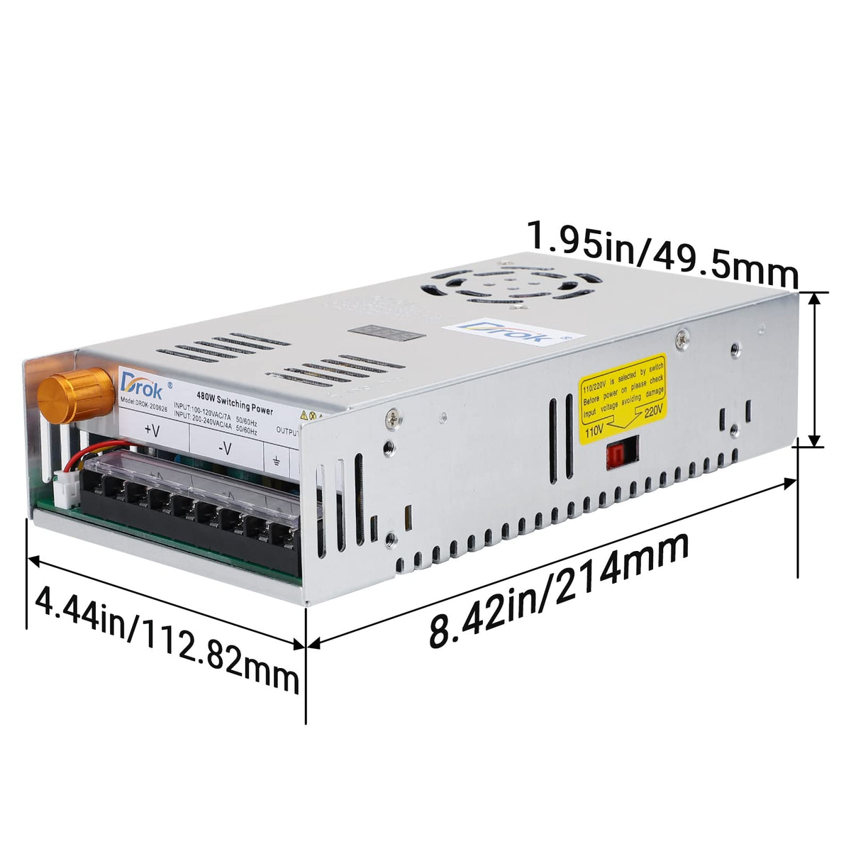 DROK unit in packaging ready for shipment showing included power supply