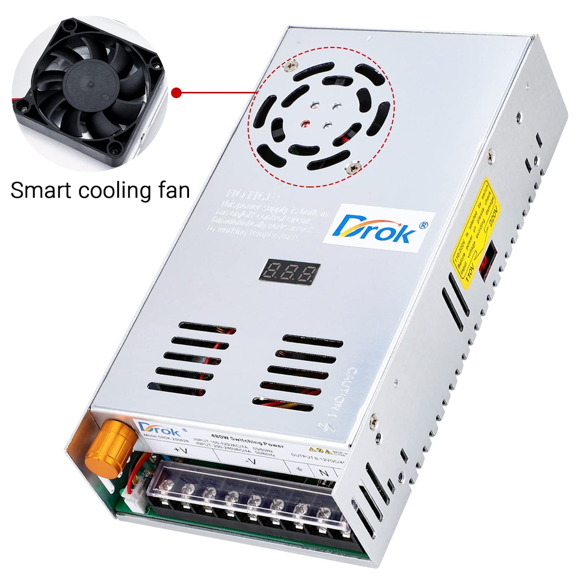DROK inset potentiometer detail for precise 0.1V voltage tuning