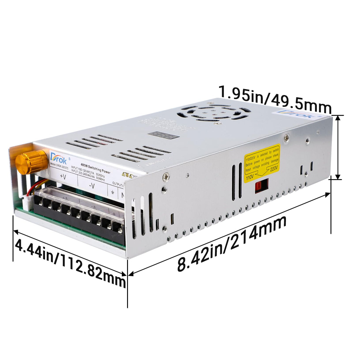 DROK next to ruler showing compact size for space-saving installation