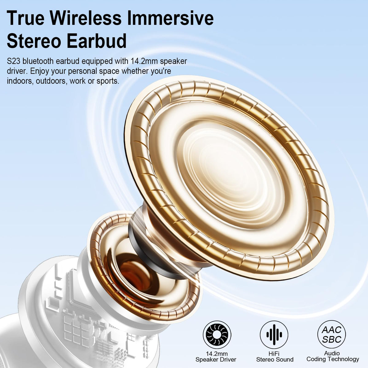 Drsaec close-up of earbud driver highlighting deep bass performance