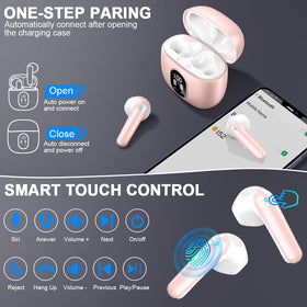 Drsaec Bluetooth 5.4 earbuds with low-latency audio for videos.