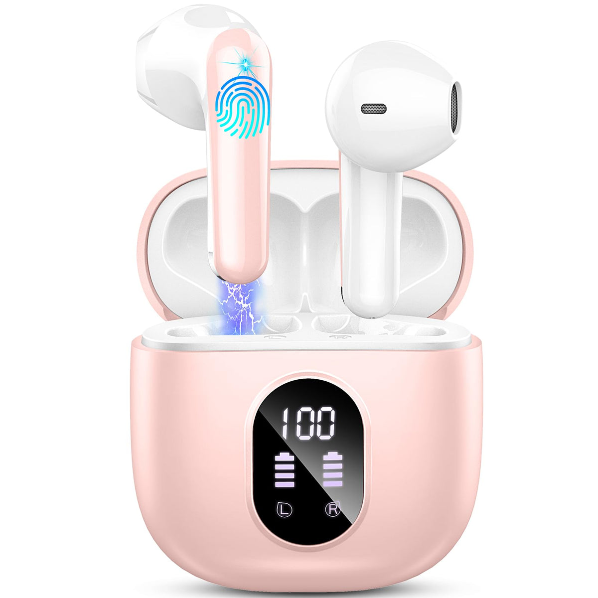 Drsaec earbuds with dual LED display showing case power and status.