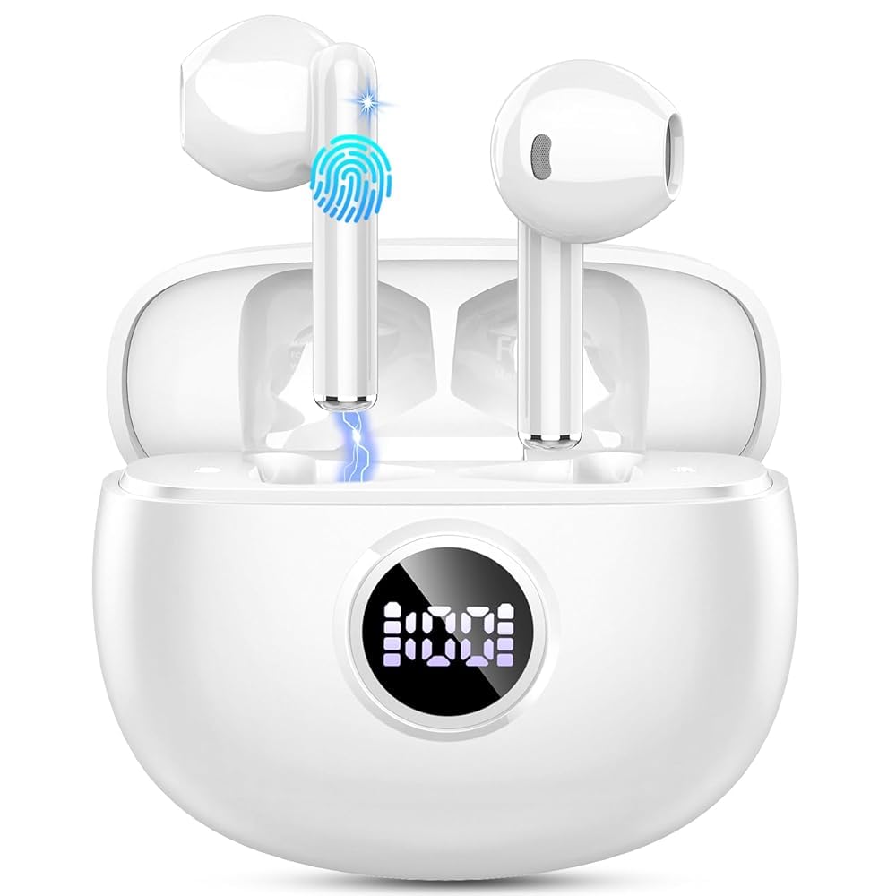 Drsaec front view of earbuds showing sleek design and portability benefit