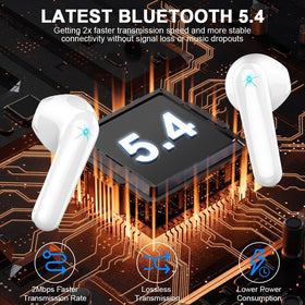 Drsaec Earbuds rose-gold charging case showing real-time power status for travel