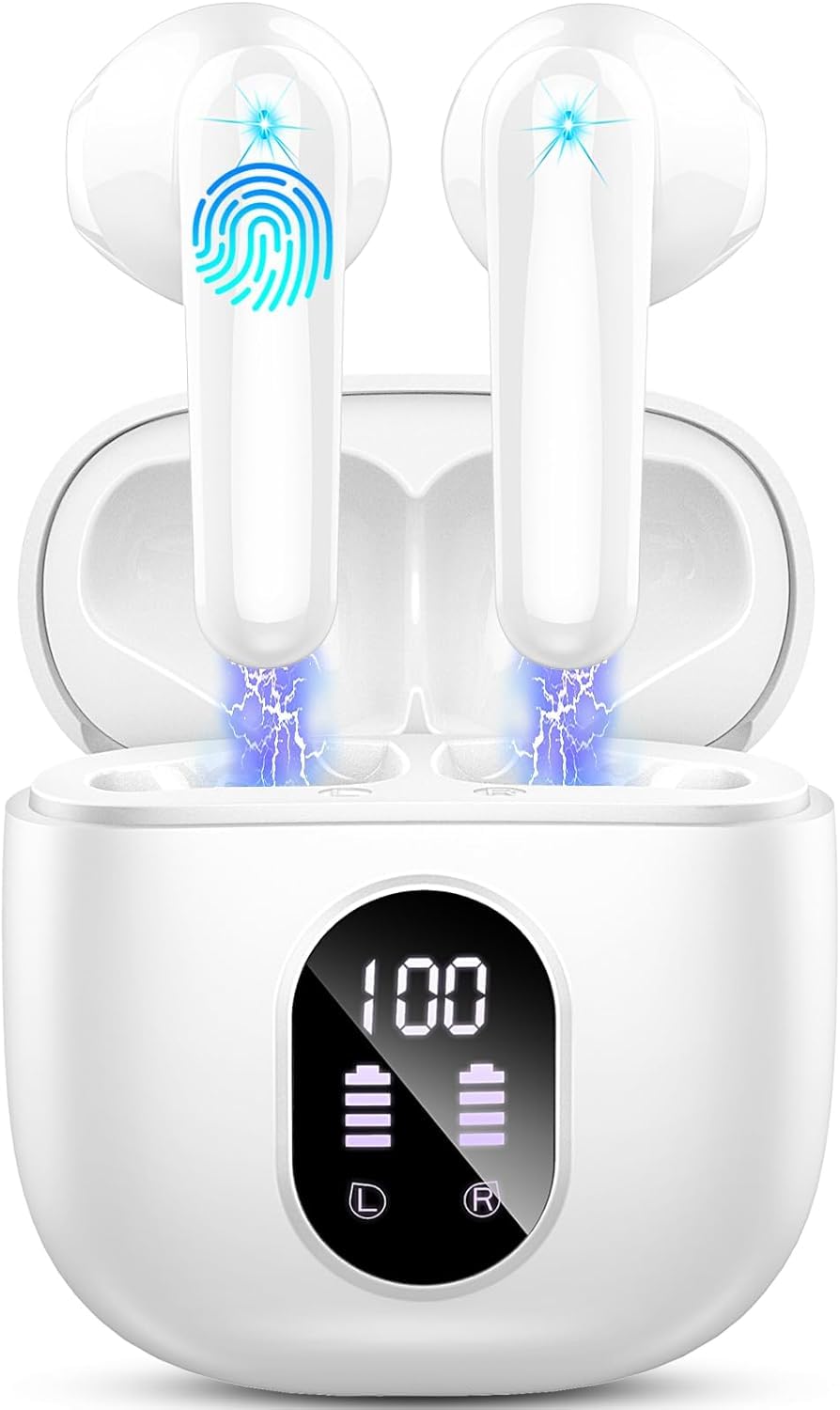 Drsaec Earbuds rose-gold LED display for quick battery checks during the day