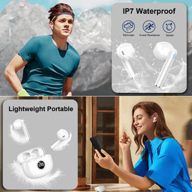 Drsaec earbuds with water splash illustrating IP7 protection during exercise