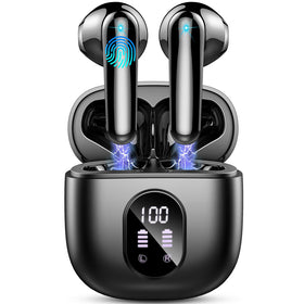 Drsaec glossy black earbuds front view showing sleek finish and portable design benefit
