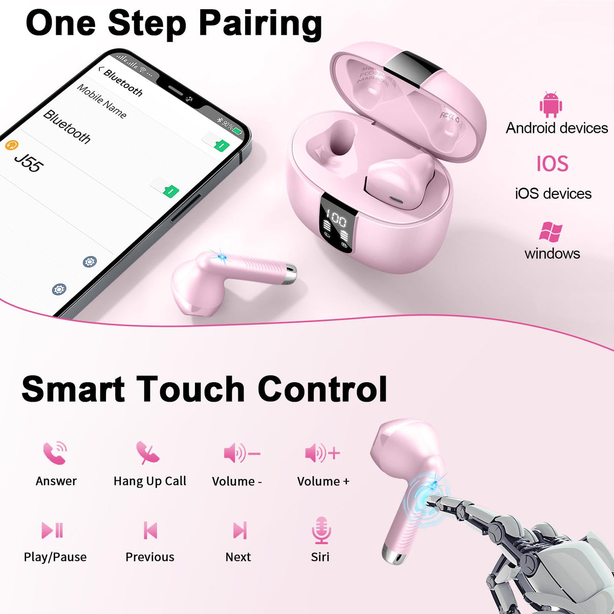 Drsaec smart touch controls enable hands-free music and calls.