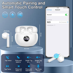 Drsaec fingertip tapping earbud demonstrating touch controls for hands-free use