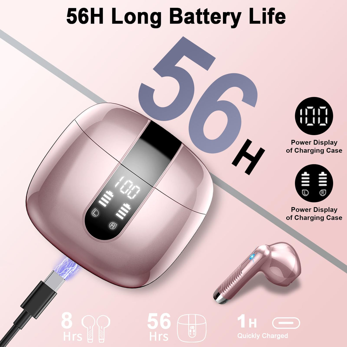 Drsaec wireless earbuds 56h playtime with charging case