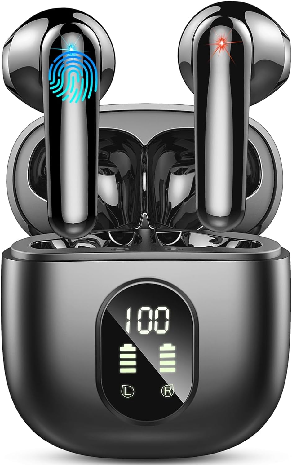 Drsaec wireless earbuds with LED display case showing battery status