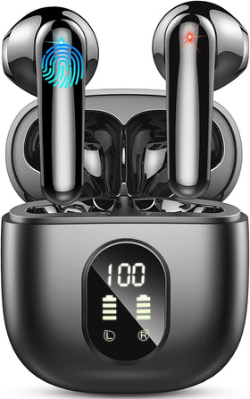 Drsaec wireless earbuds with LED display case showing battery status
