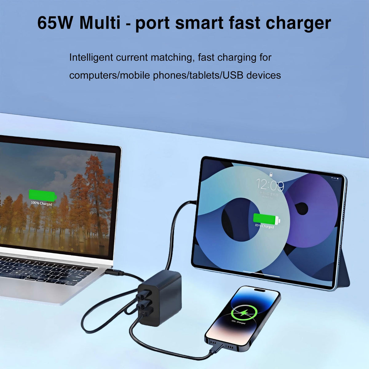 DRSEOO 65W GaN charger side view showing compact profile for travel