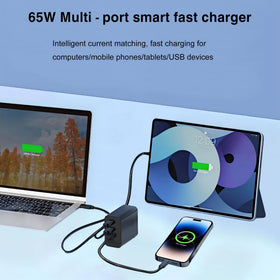 DRSEOO 65W GaN charger side view showing compact profile for travel