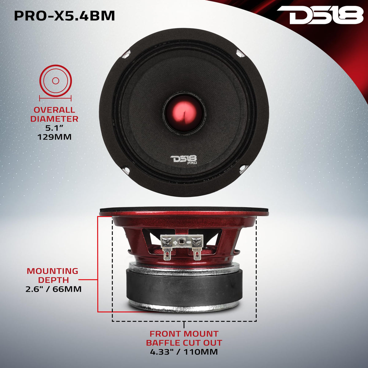 DS18 bullet dust cap profile protecting voice coil and improving mid dispersion