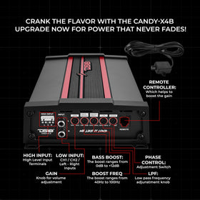DS18 CANDY-X1B remote level control in-hand for quick bass tweaks