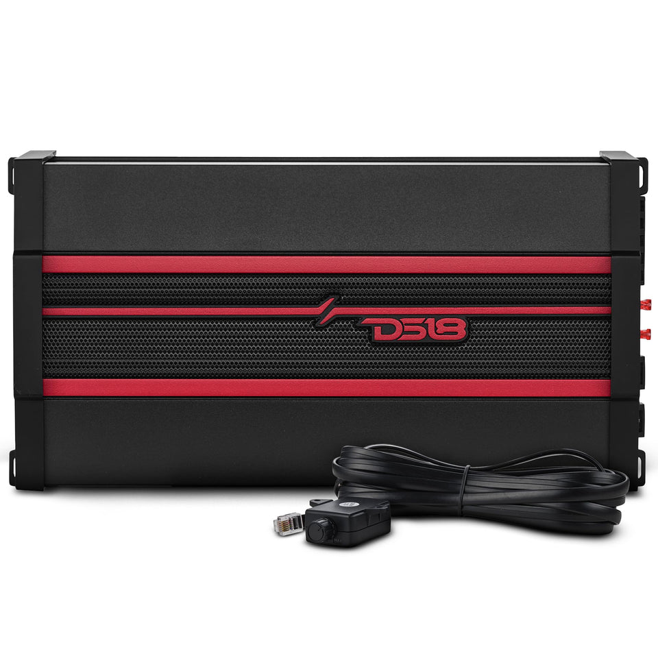 DS18 Candy-X5B amplifier front view showing compact power for a clean install.