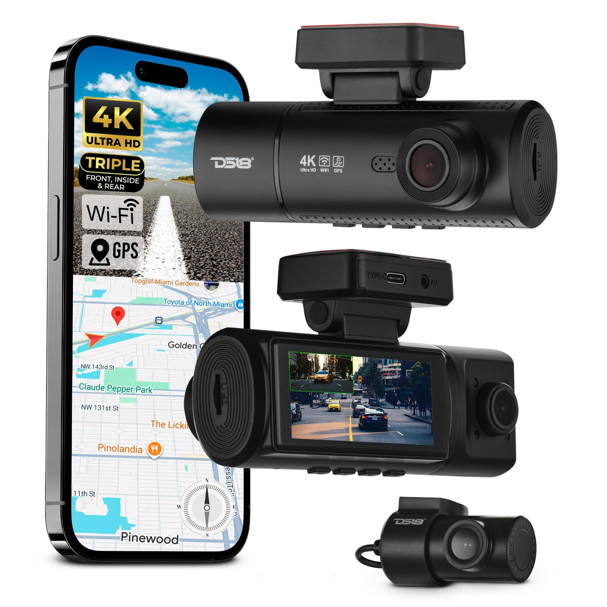 DS18 Eagle-F3 front camera captures clear road footage in 4K