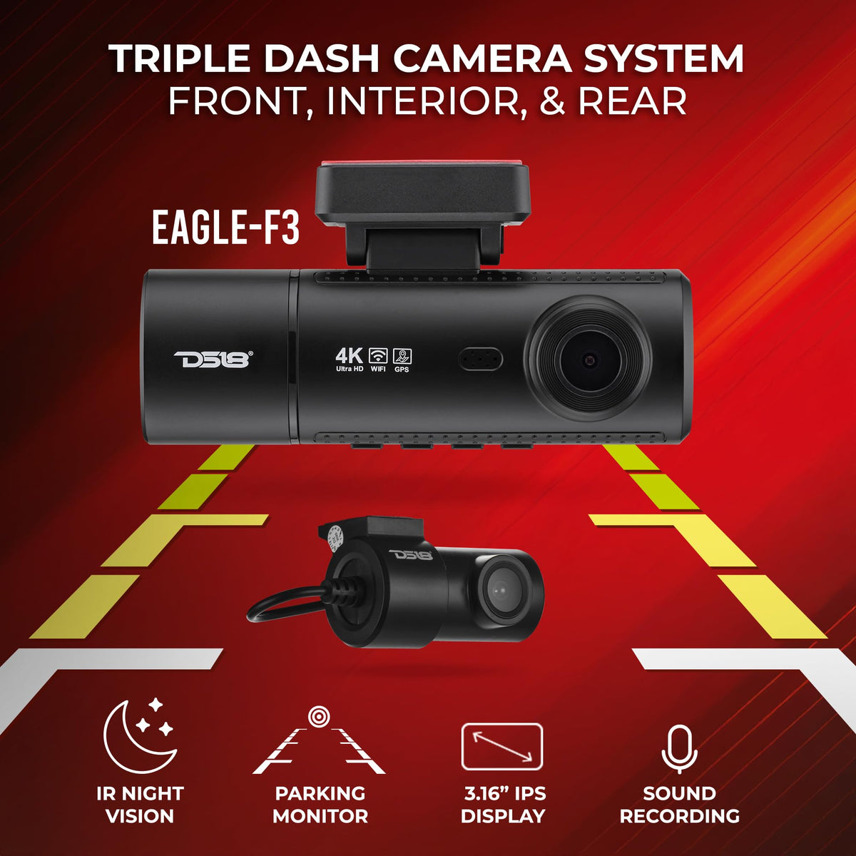 DS18 Eagle-F3 interior cabin camera for rideshare safety monitoring