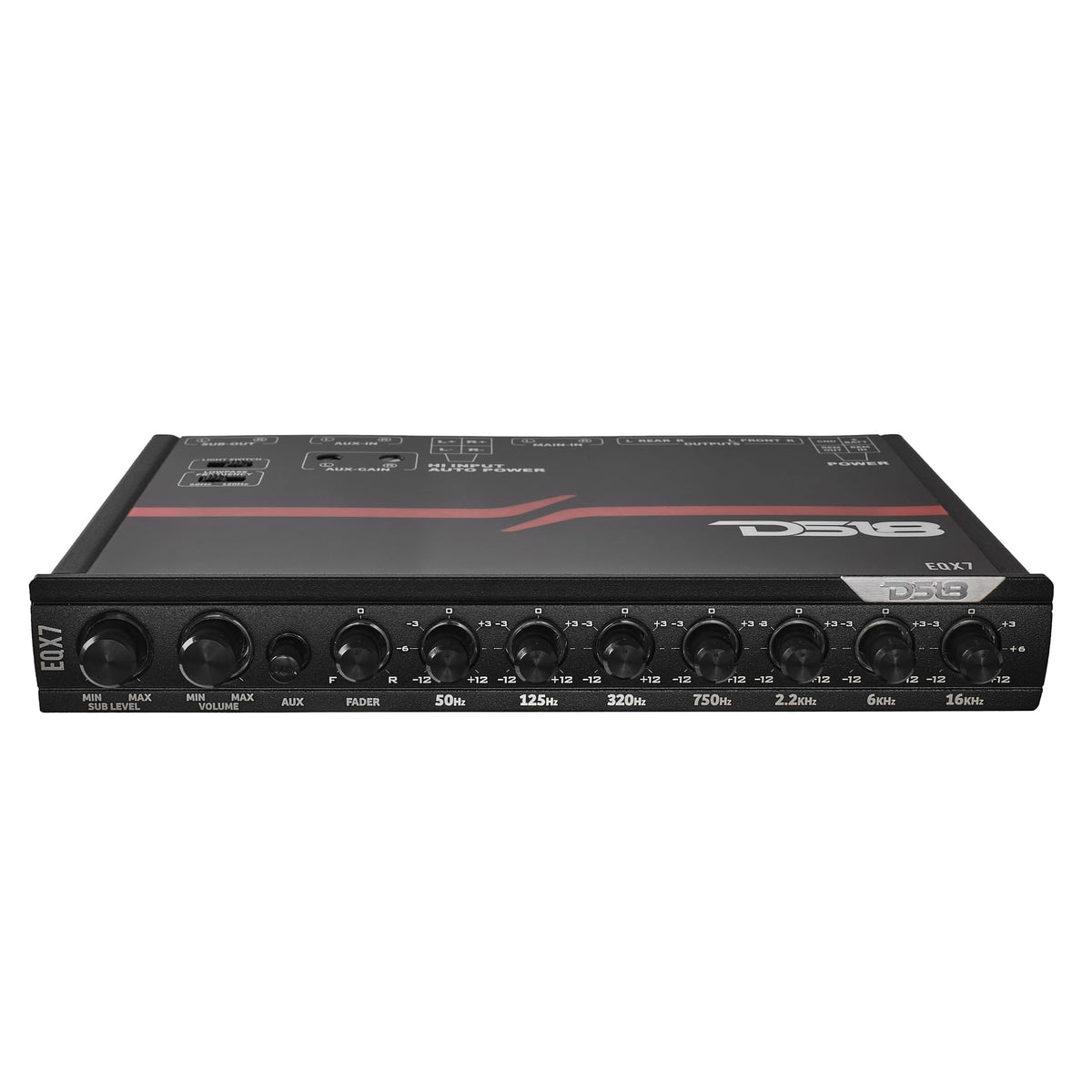 DS18 EQX7 rear RCA inputs and outputs with gold-plated jacks for reliable signal transfer