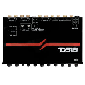 DS18 EQX7 front panel showing seven-band sliders and labeling for quick tone control
