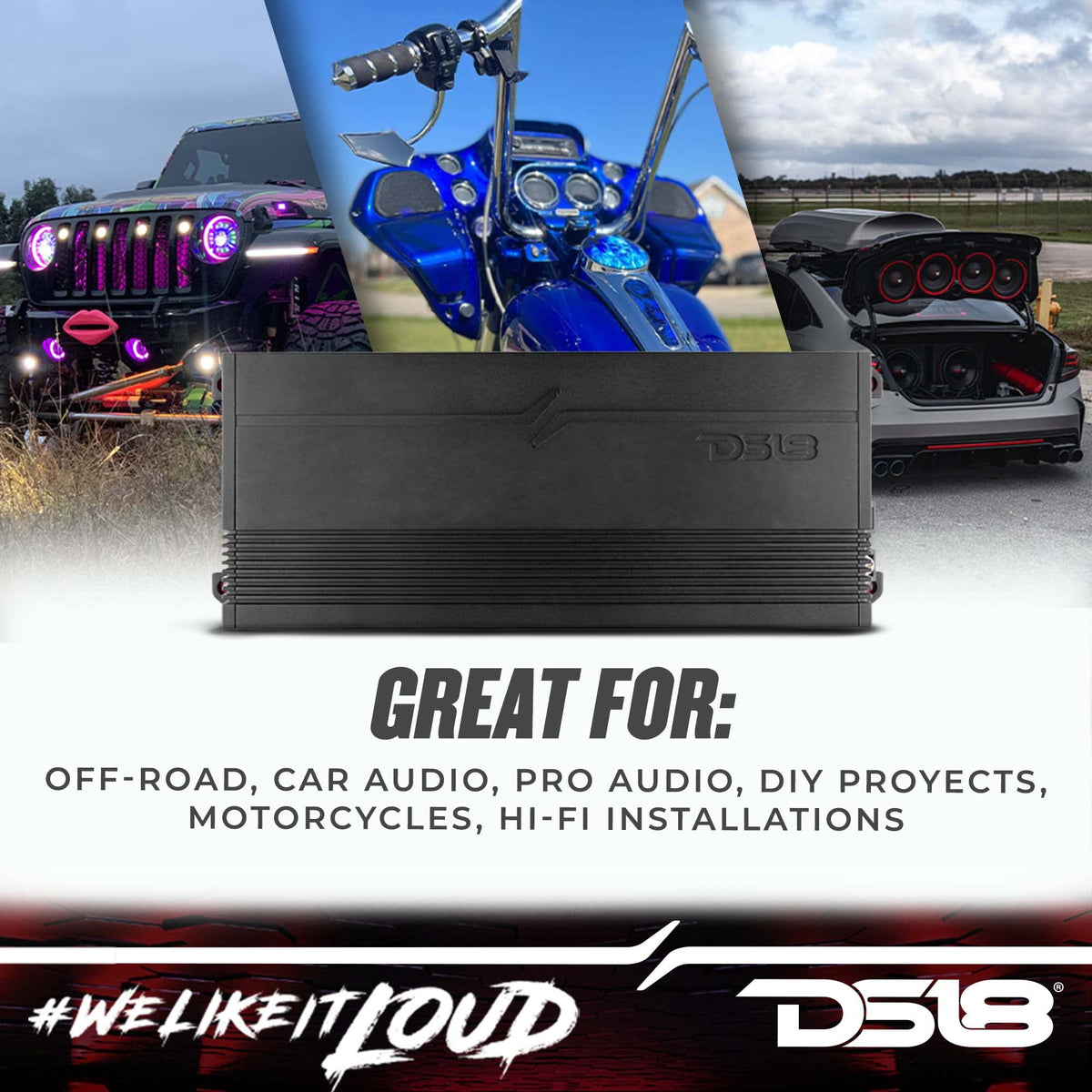 DS18 G3600.4D bridge mode enables subwoofer integration.
