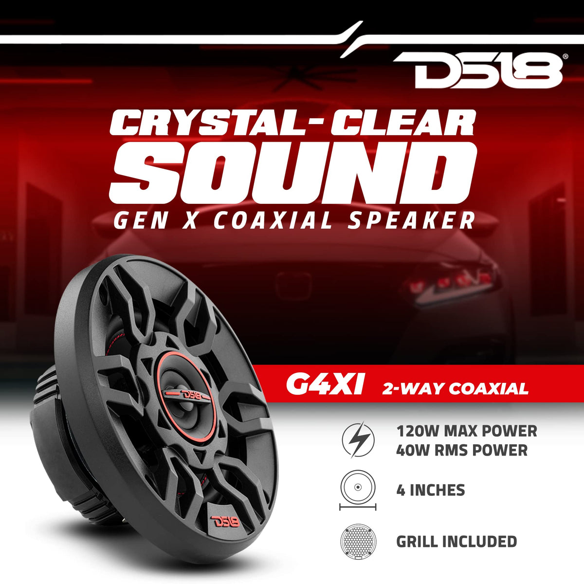 DS18 G4Xi close-up of Mylar balanced dome tweeter for crisp highs