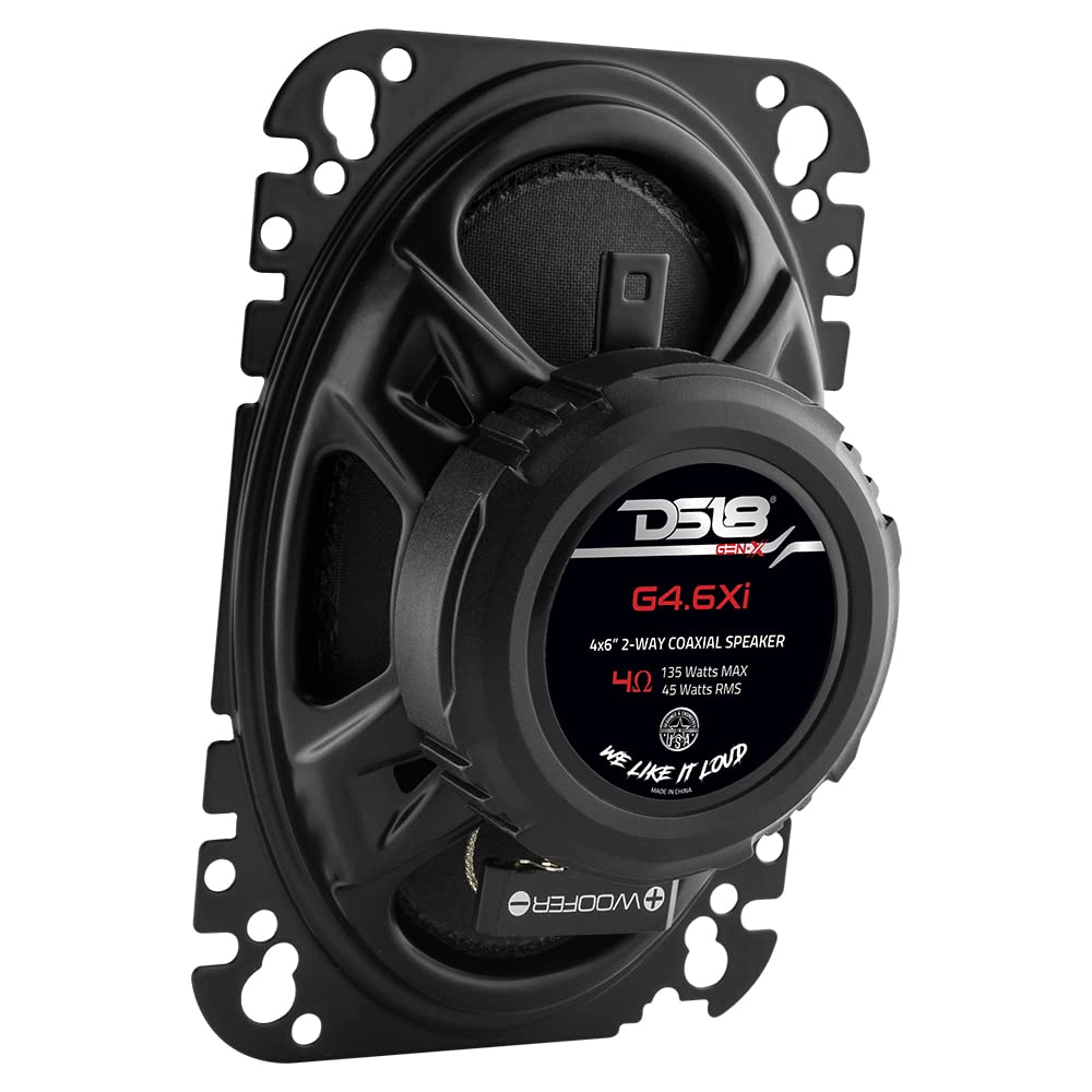 DS18 speaker held in hand to show compact 4x6 size and simple fitment advantage