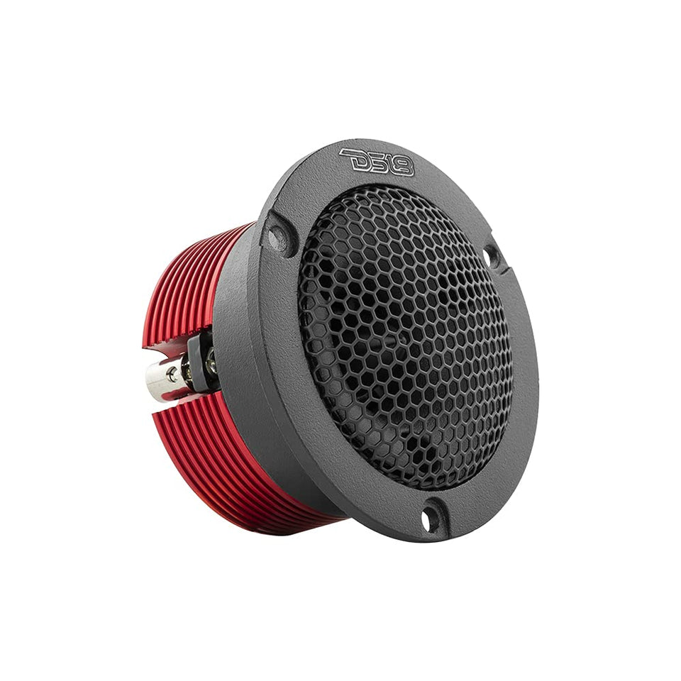 DS18 front view of GTX1 tweeter showing finish and logo, adds professional aesthetics