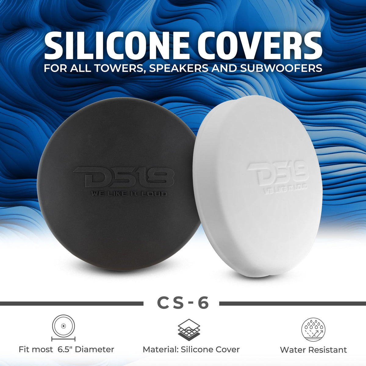 DS18 Hydro CS-6/WH cover side view provides snug fit and durable outdoor speaker protection.