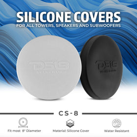 DS18 Hydro CS-8 BK silicone cover, side view, all-weather shield for tower speakers.