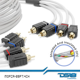 DS18 product label and specifications showing 4-channel, tinned OFC construction