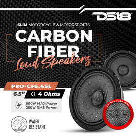 DS18 PRO-CF6.4SL carbon fiber cone close-up highlights rugged durability.