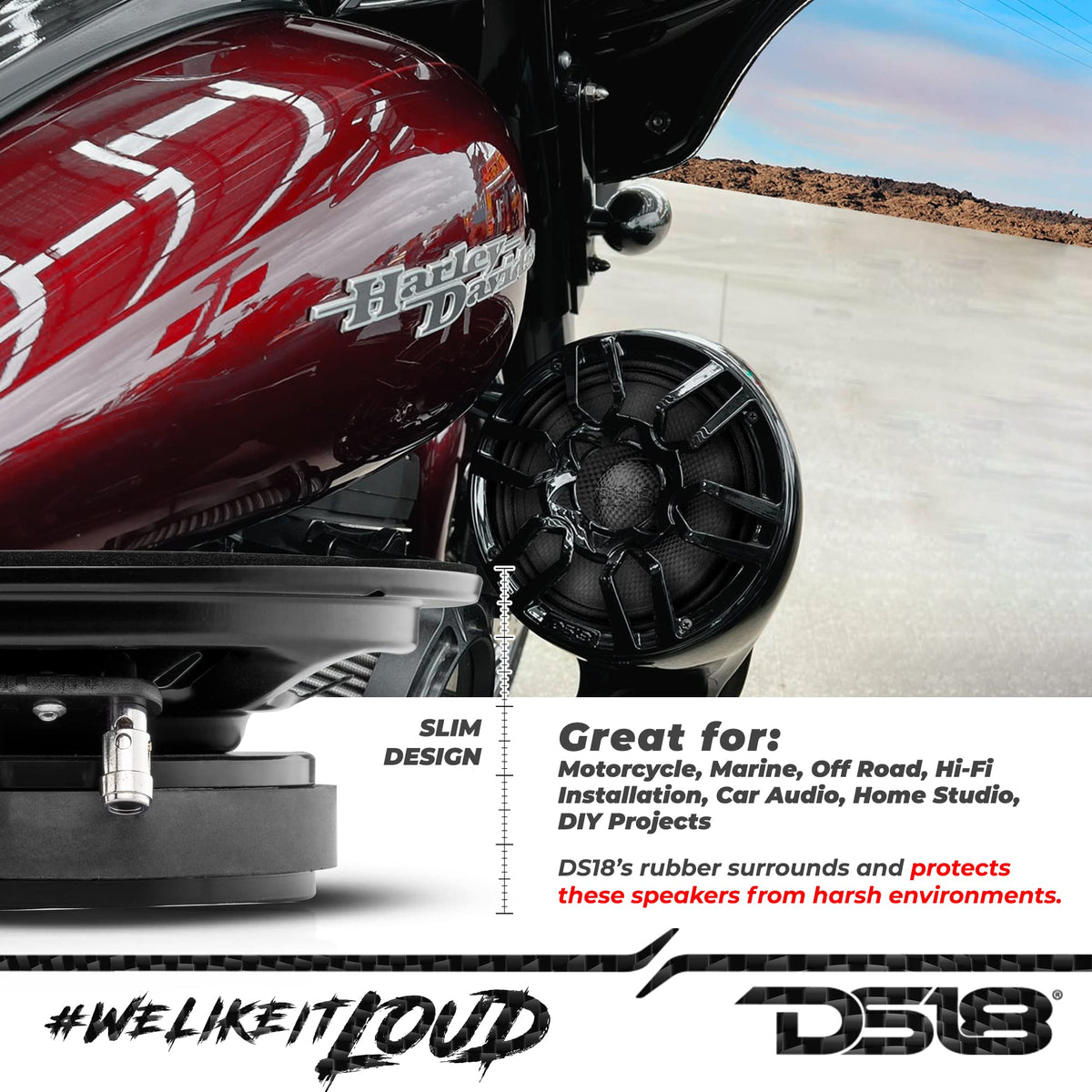 DS18 PRO-CF6.4SL outdoors-ready with water resistance for all-weather listening.